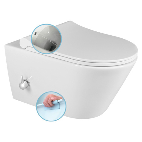 AVVA závěsná WC mísa Rimless, integrovaná baterie a bidet. sprška, 35,5x53 cm, bílá 100315 Sapho