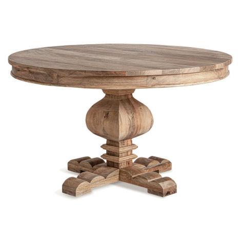 Estila Luxusní vintage hnědý kulatý masivní jídelní stůl Redal s vyřezávanou nohou s rustikálním
