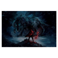 Umělecký tisk warrior standing confront fenrir giant wolf, Wachirawit Thongrong, (40 x 26.7 cm)