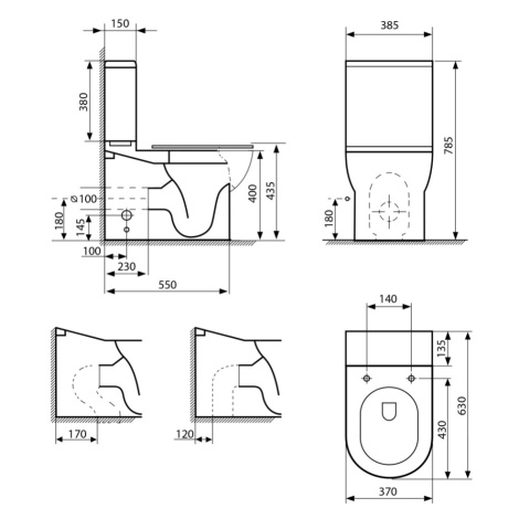 AQUALINE JALTA WC kombi, Rimless, spodní/zadní odpad, bílá PB103RW