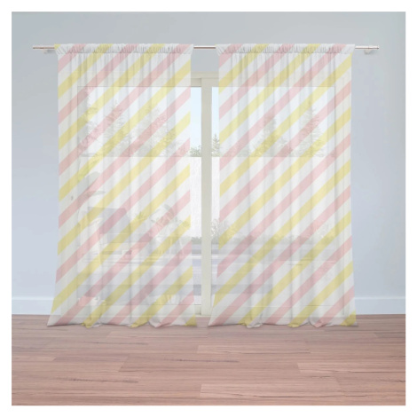 Záclony Růžové a žluté pruhy: 2ks 150x250cm