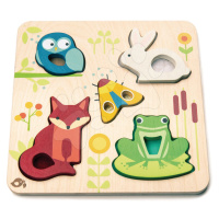 Dřevěná lesní zvířátka Touchy Feely Animals Tender Leaf Toys 5 ergonomických tvarů na desce od 1