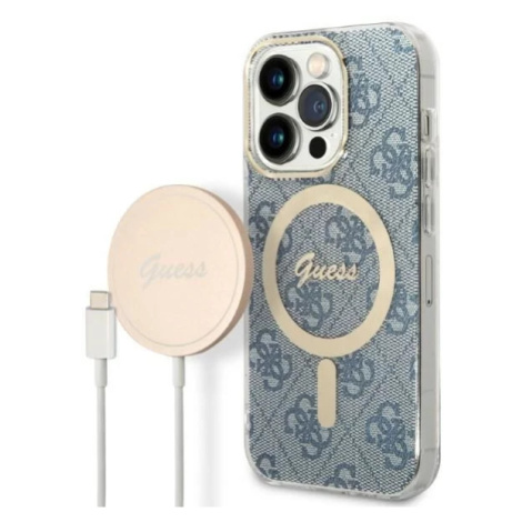Kryt Guess Case + Charger Set iPhone 14 Pro 6,1" blue hard case 4G Print MagSafe (GUBPP14LH4EACS