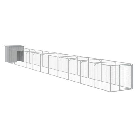 vidaXL Psí bouda s výběhem světle šedá 110 x 1 221 x 110 cm ocel