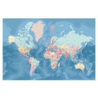 Mapa Light blue and pastels detailed world map, Blursbyai, (40 x 26.7 cm)