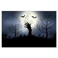 Ilustrace Zombie hands rising in dark Halloween night., jirawatp, 40 × 26.7 cm