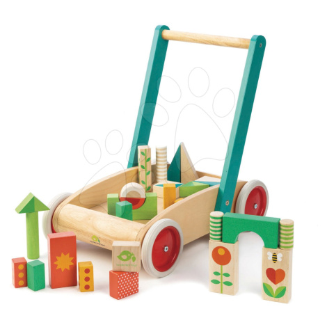 Dřevěné chodítko s kostkami Baby Block Walker Tender Leaf Toys vozík s malovanými obrázky 29 kos