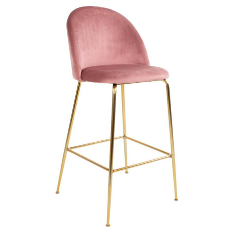 Sada 2 růžových barových židlí se sametovým potahem s nohami mosazové barvy House Nordic Lausann