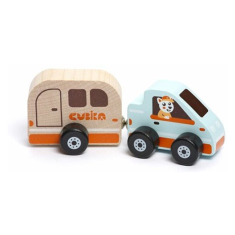 Auto s karavanem - dřevěná hračka s magnetem 2 díly CUBIKA