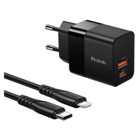 Mcdodo CH-1952 USB + USB-C, 20W síťová nabíječka + kabel USB-C na Lightning (černý)