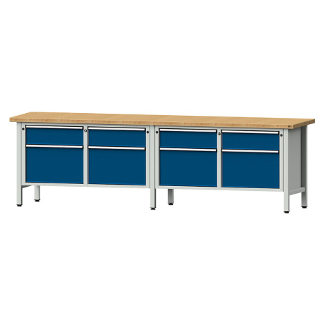 ANKE Dílenský stůl s šířkou 2800 mm, rámová konstrukce, 8 zásuvek, deska z bukového masivu