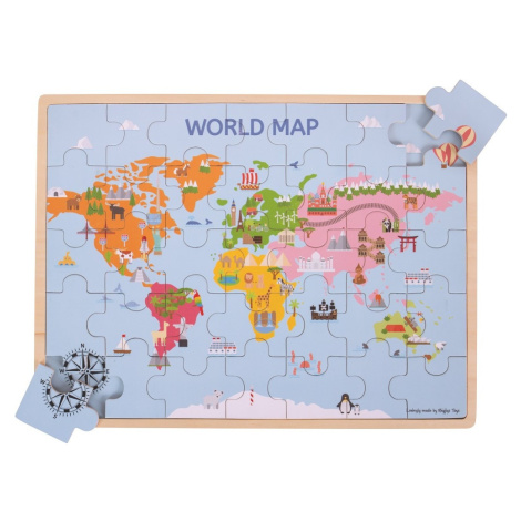 Bigjigs Toys Dřevěné puzzle WORLD MAP modré