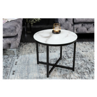 Estila Moderní kulatý příruční stolek Industria Marbleux s deskou v provedení bílý mramor a čern