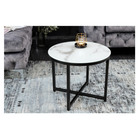 Estila Moderní kulatý příruční stolek Industria Marbleux s deskou v provedení bílý mramor a čern