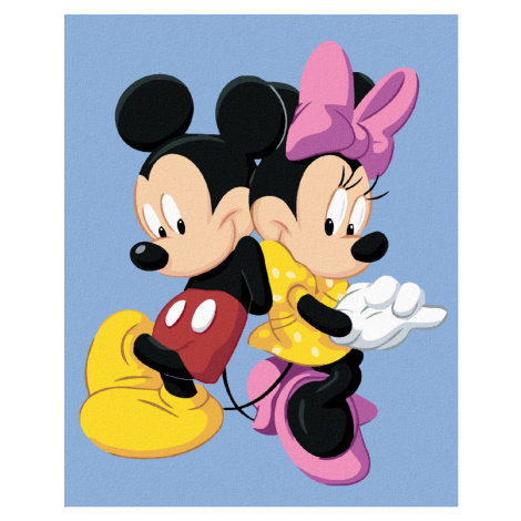 Malování podle čísel - MICKEY MOUSE A MINNIE NA MODRÉM POZADÍ Rozměr: 40x50 cm, Rámování: bez rá