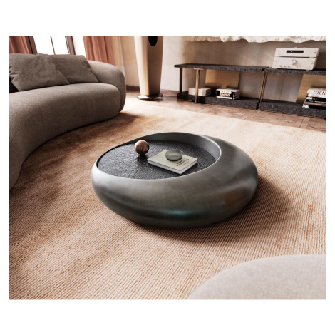 DELIFE Konferenční stolek Blaise 100x100 cm kovová stříbrná s reliéfním sklem šedá