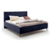 Tmavě modrá čalouněná dvoulůžková postel s úložným prostorem s roštem 180x200 cm La Maison – Mei