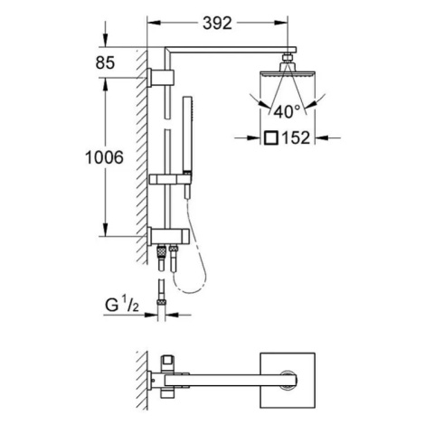 Sprchový systém Grohe Euphoria Cube 150 / 7 l/min. / 1 proud / kov / plast / chrom Varianta: ivi