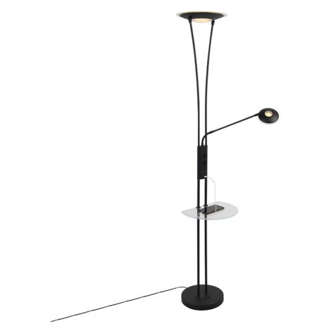 Stojací lampa černá s čtecím ramenem včetně LED a USB portu - Sevilla QAZQA