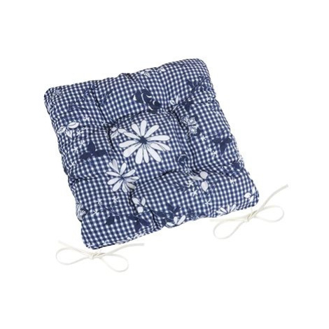 BELLATEX Sedák DITA 41/410 - prošívaný, 40 × 40, modrá kostička s květem