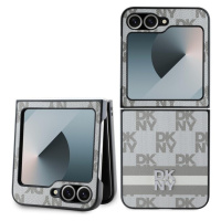 DKNY PU Leather Checkered Pattern and Stripe kryt Samsung Galaxy Z Flip 6 béžový