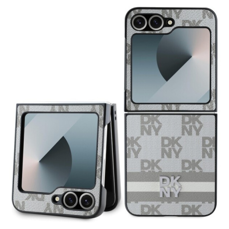 DKNY PU Leather Checkered Pattern and Stripe kryt Samsung Galaxy Z Flip 6 béžový