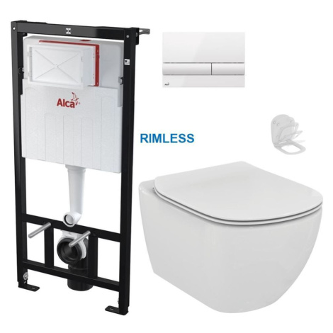 ALCADRAIN Sádromodul předstěnový instalační systém s bílým tlačítkem M1710 + WC Ideal Standard T