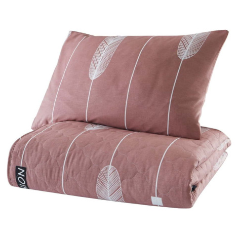 Růžový přehoz přes postel s povlakem na polštář z ranforce bavlny Mijolnir Modena, 180 x 225 cm