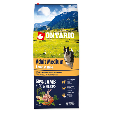 Ontario Adult Medium Lamb&Rice granule 12 kg