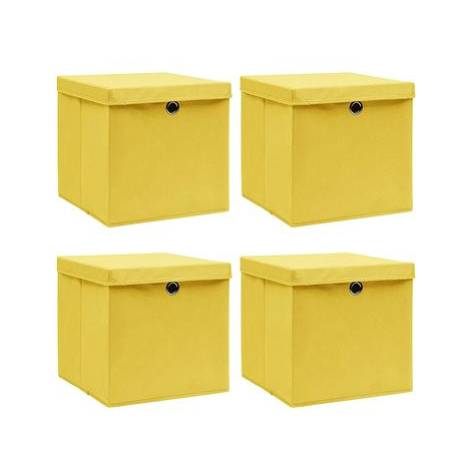 Úložné boxy s víky 4 ks žluté 32 x 32 x 32 cm textil SHUMEE