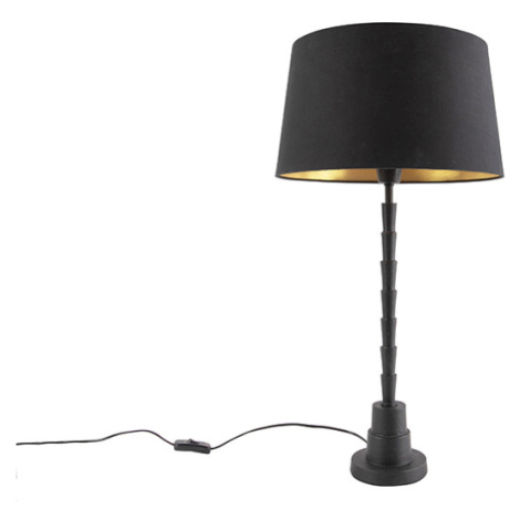 Stolní lampa ve stylu art deco černá s odstínem černé bavlny 35 cm - Pisos QAZQA