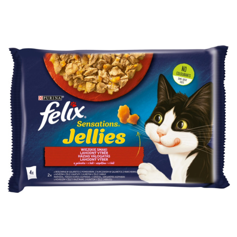 Felix Sensations Jellies lahodný výběr v želé - s hovězím a kuřetem 4 x 85 g