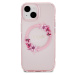 Guess PC/TPU Flowers Ring Glossy Logo MagSafe kryt iPhone 15 růžový