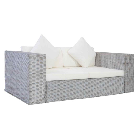 vidaXL 2místná pohovka s poduškami šedá přírodní ratan