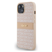 Zadní kryt DKNY PU Leather Repeat Pattern Tonal Stripe pro Apple iPhone 14, růžová