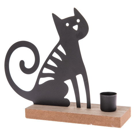 Kovový svícen na čajovou svíčku Kočka, 20 x 16,5 x 6 cm