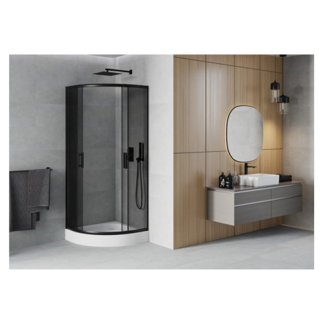 MEXEN/S Rio sprchový kout čtvrtkruh 80 x 80, grafit, černý + vanička Rio včetně výpustě 863-080-