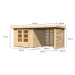 Dřevěný domek KARIBU ASKOLA 3,5 + přístavek 240 cm včetně zadní a boční stěny (9147) natur LG324