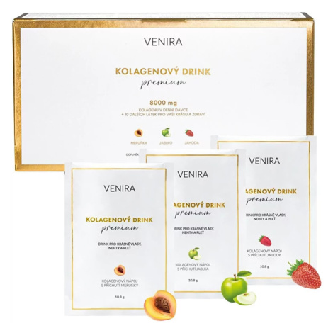 Kolagenový drink pro vlasy, nehty a pleť s příchutí (meruňka, jablko, jahoda) Venira - 30 sáčků