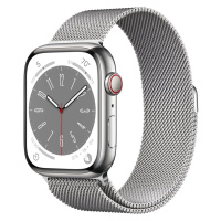 Apple Watch Series 8 Cellular, 45mm Silver Stainless Steel Case with Silver Milanese Loop MNKJ3C