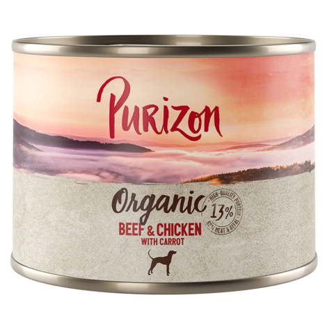 Purizon Organic výhodné balení 12 x 200 g - hovězí a kuřecí s mrkví