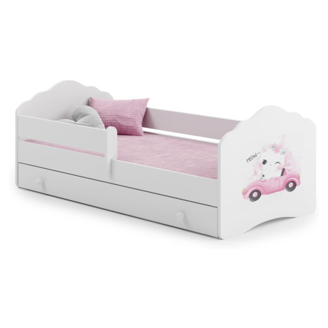 ArtAdrk Dětská postel CASIMO | se zásuvkou a zábranou Provedení: Kočička v autě