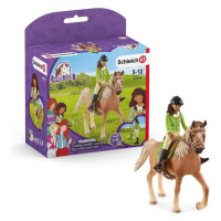 Schleich 42542 černovláska sarah s pohyblivými klouby na koni