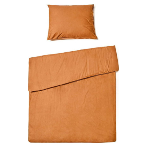 Terakotově oranžové povlečení na jednolůžko ze stonewashed bavlny Bonami Selection, 140 x 200 cm