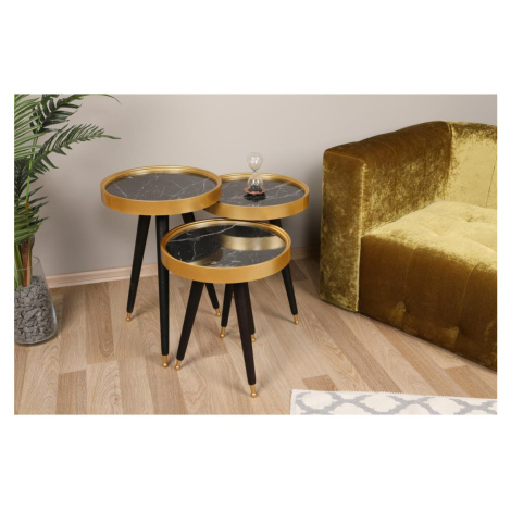 SADA 3x Odkládací stolek LYLE černá/zlatá Donoci