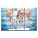 Vícedílná nástěnka s mapou světa Bimago Sapphire Travels, 120 x 80 cm