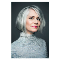 Fotografie Grey haired lady with red lipstick, portrait., Andreas Kuehn, 26.7x40 cm