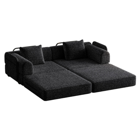Modfu ROZKLÁDACÍ pohovka z žinylky 183x91x70 cm černá 2 v 1 s úložným prostorem v područce a var