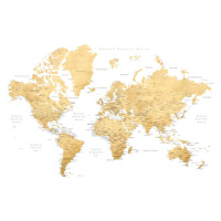 Mapa World map with labels in Spanish, gold effect, Blursbyai, 40 × 26.7 cm