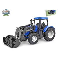 MIKRO TRADING - Kids Globe traktor modrý s předním nakladačem volný chod 27cm v krabičce